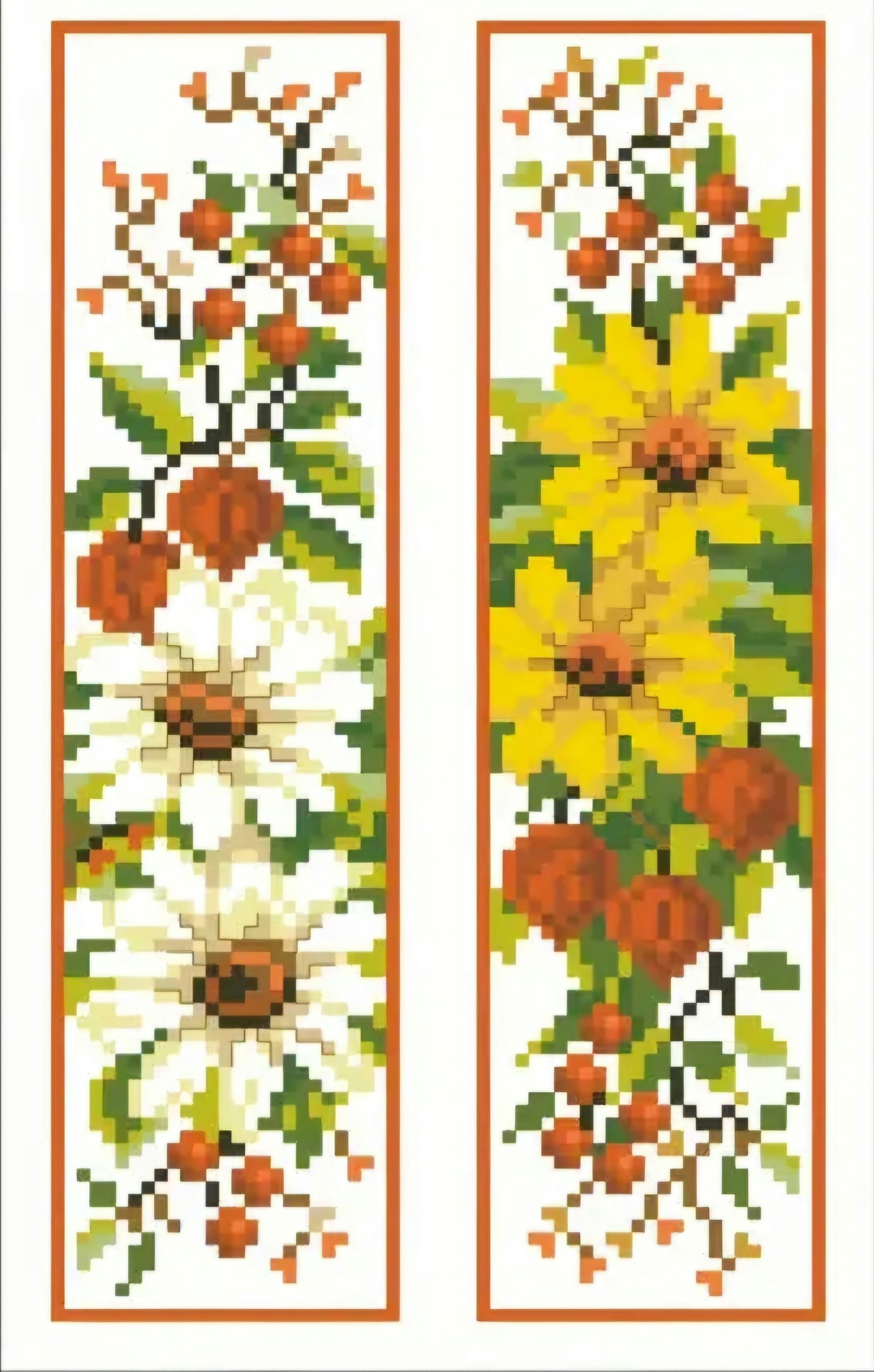 Broderi kit Korssting bokmerke hvite og gule blomster 4,8x18,3