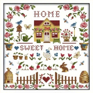 Broderi kit Korssting Home sweet home 31x31
