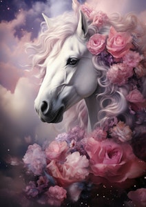 Hvit hest og rosa blomster  Laget av EternalTalePages