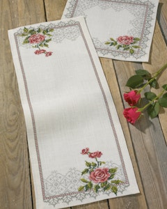Broderi kit løper med rose i mønsterbord 28x72 cm
