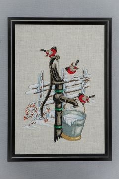 Broderi kit bilde med dompap 28x35 cm