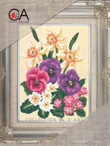 Broderi kit 1/2 korssting vårbukett bilde 14x18 cm