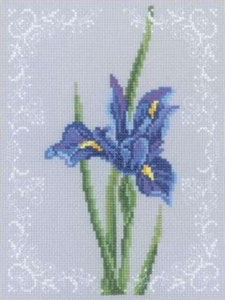Broderi kit korssting bilde blå iris 15x20 cm