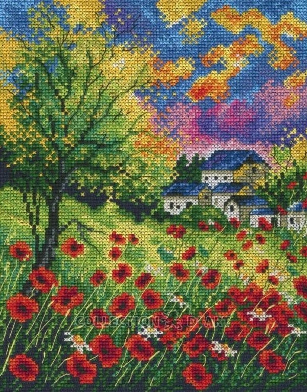 Broderi kit korssting bilde valmue eng 18x22 cm
