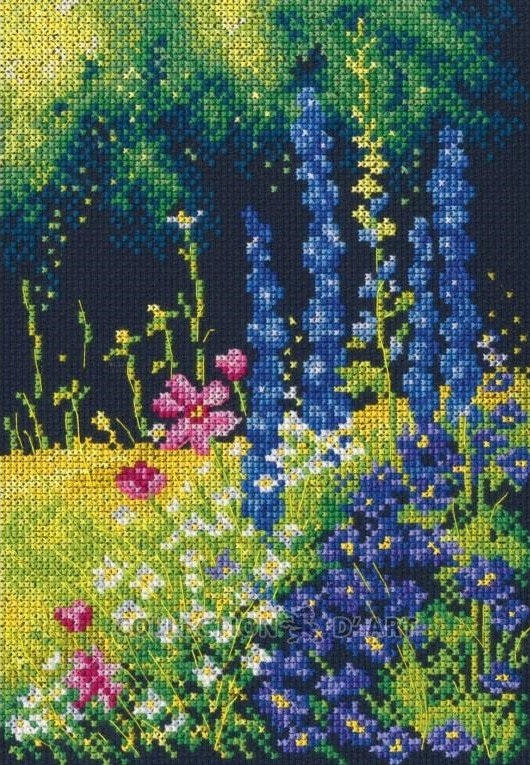Broderi kit korssting bilde, riddersporer 15,5x22 cm