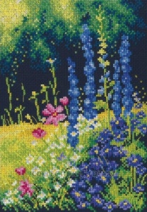 Broderi kit korssting bilde, riddersporer 15,5x22 cm