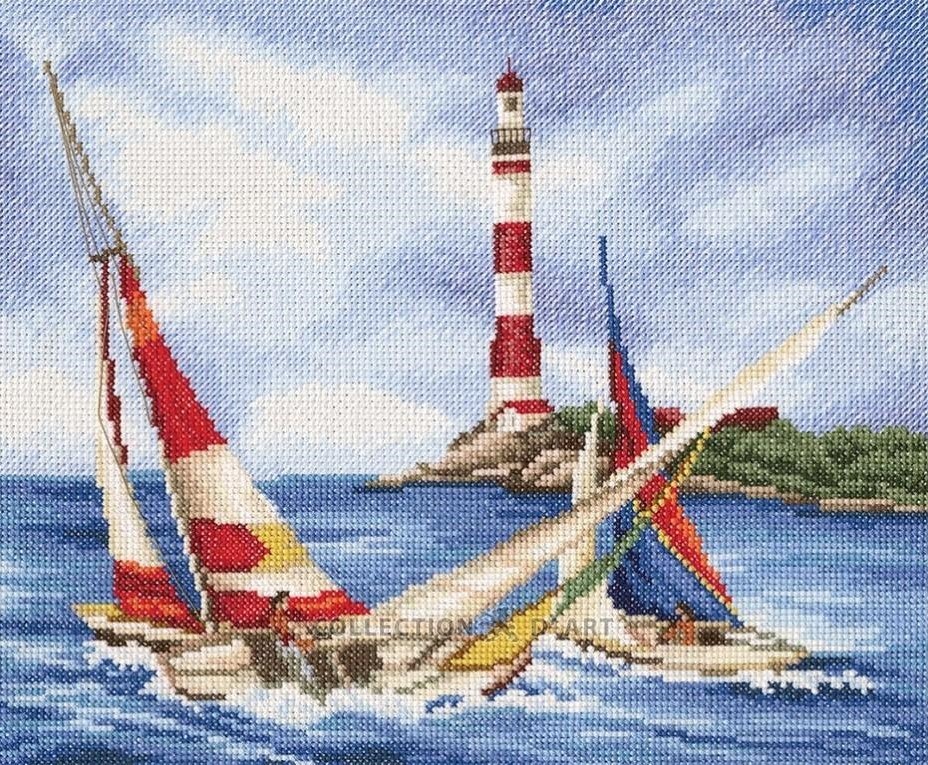 Broderi kit korssting bilde, seilbåter 28x23 cm
