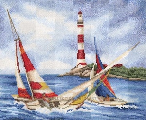Broderi kit korssting bilde, seilbåter 28x23 cm