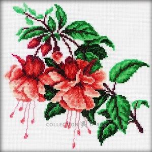 Broderi kit korssting bilde, Fuchsia 20x20 cm