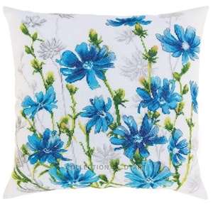 Broderi kit korssting bilde eller pute front sikori blomstring 40x40 cm