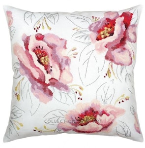 Broderi kit korssting bilde eller pute front yndige rosa blomster 40x40 cm