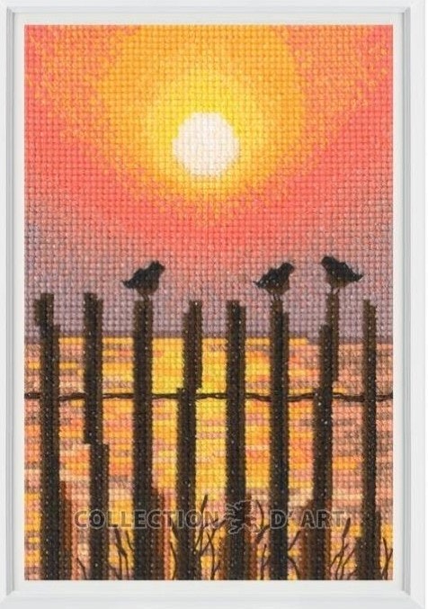 Broderi kit korssting bilde, solnedgang siluetter 9,5x14 cm