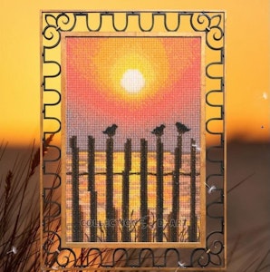 Broderi kit korssting bilde, solnedgang siluetter 9,5x14 cm