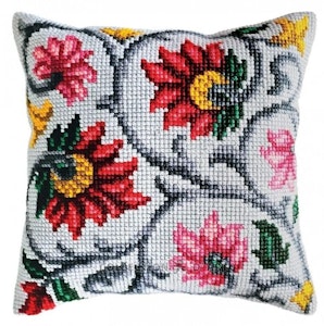 Broderi kit korssting bilde eller pute front, blomsterornament 40x40 cm