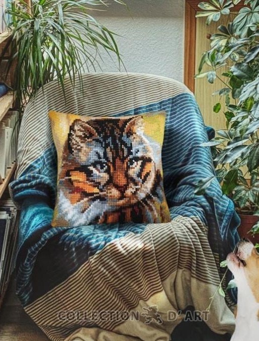 Broderi kit korssting bilde eller pute front, hvem er sjefen i huset? 40x40 cm