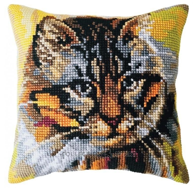 Broderi kit korssting bilde eller pute front, hvem er sjefen i huset? 40x40 cm