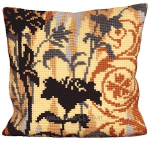 Broderi kit korssting bilde eller pute front, sorte siluetter 40x40 cm