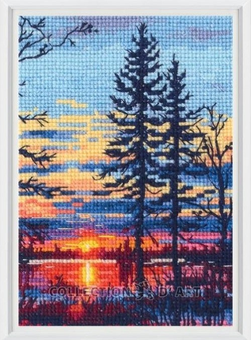Broderi kit korssting bilde, når solen går ned 9x13 cm
