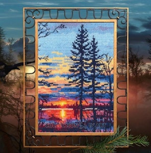 Broderi kit korssting bilde, når solen går ned 9x13 cm