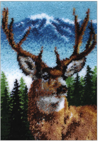 Stort knyteteppe hjort ferdig montert bunn med bakstykke 109x79 cm