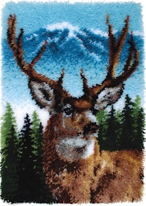 Stort knyteteppe hjort ferdig montert bunn med bakstykke 109x79 cm