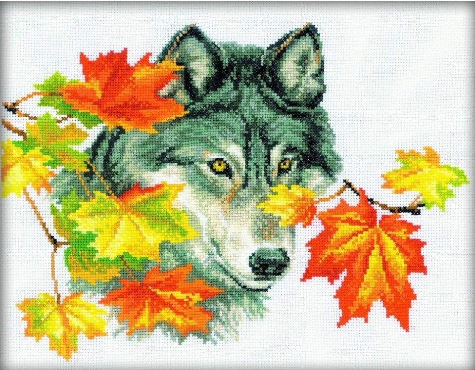 Broderi kit korssting ulv 31x24 cm