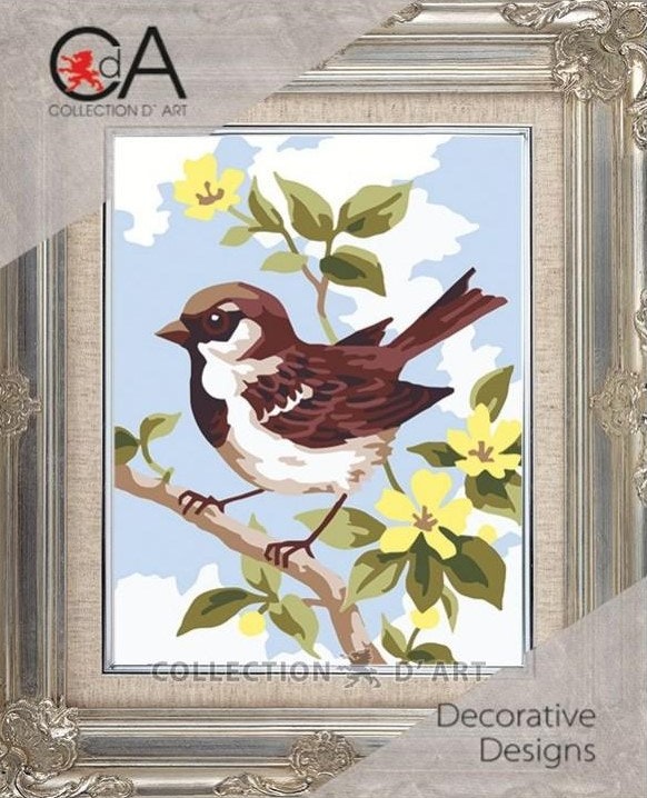 Broderi kit 1/2 korssting pilfink bilde 14x18 cm