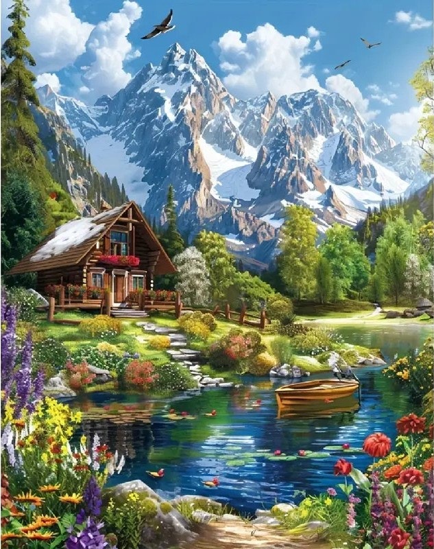 Mal etter nummer hytteidyll 40,64x50,8 cm