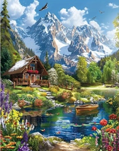 Mal etter nummer hytteidyll 40,64x50,8 cm