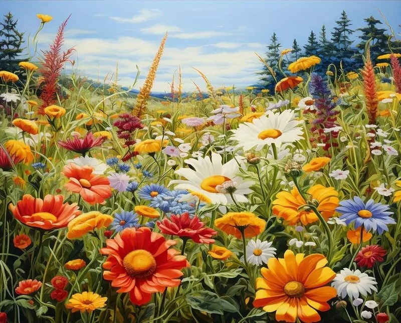 Mal etter nummer fargerik blomstereng 40,64x50,8 cm