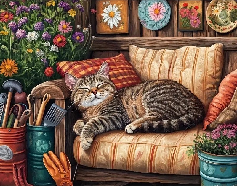 Mal etter nummer katt i sofaen 40,64x50,8 cm