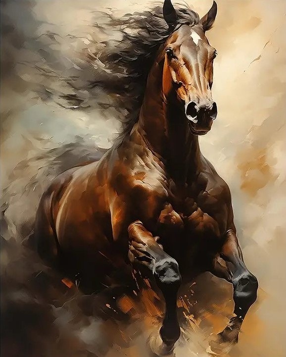 Mal etter nummer full galopp 40x50 cm