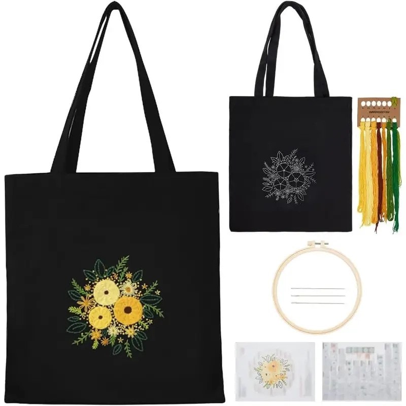 Broderi kit veske med blomster