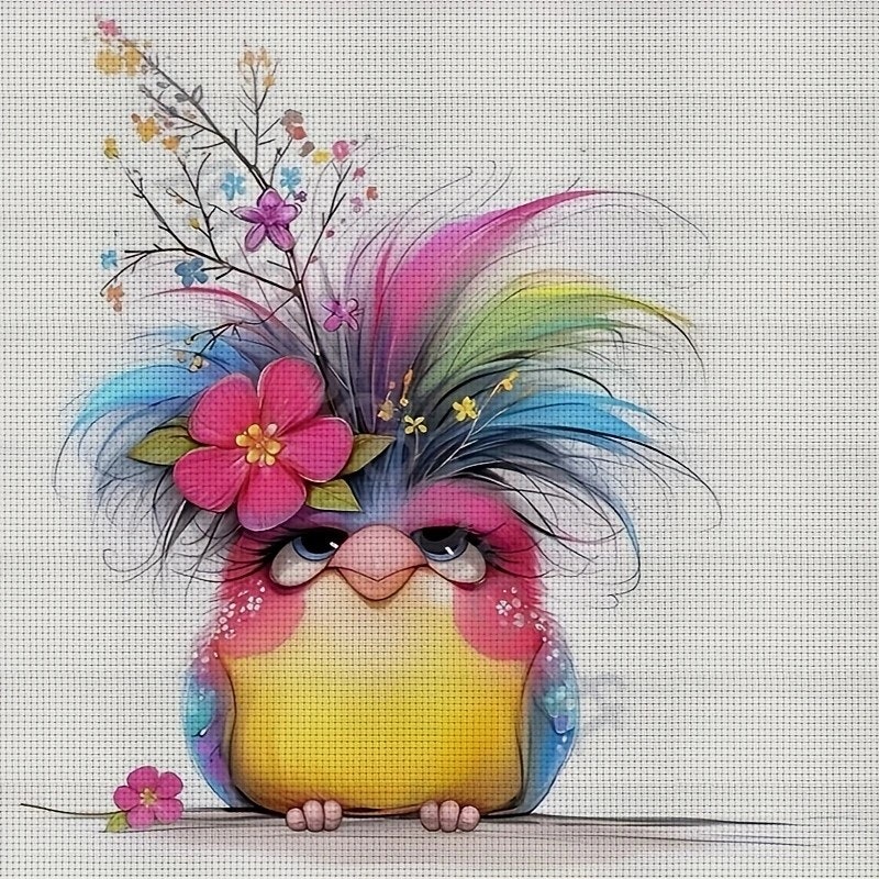 Broderi kit med perler 30x30 Fargerik fugl