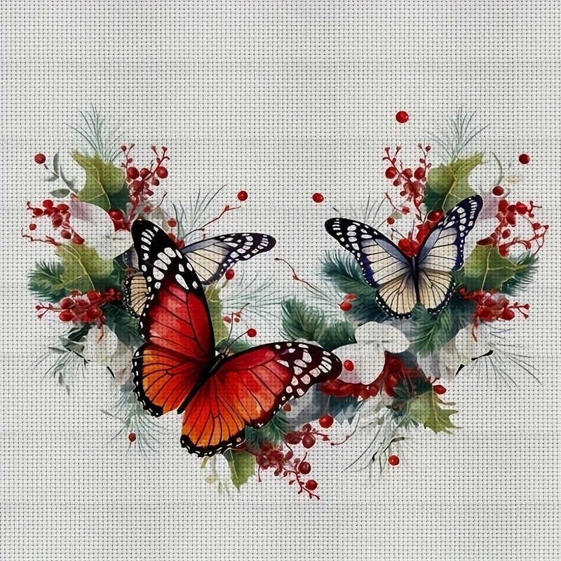 Broderi kit med perler 30x30 Rød sommerfugl