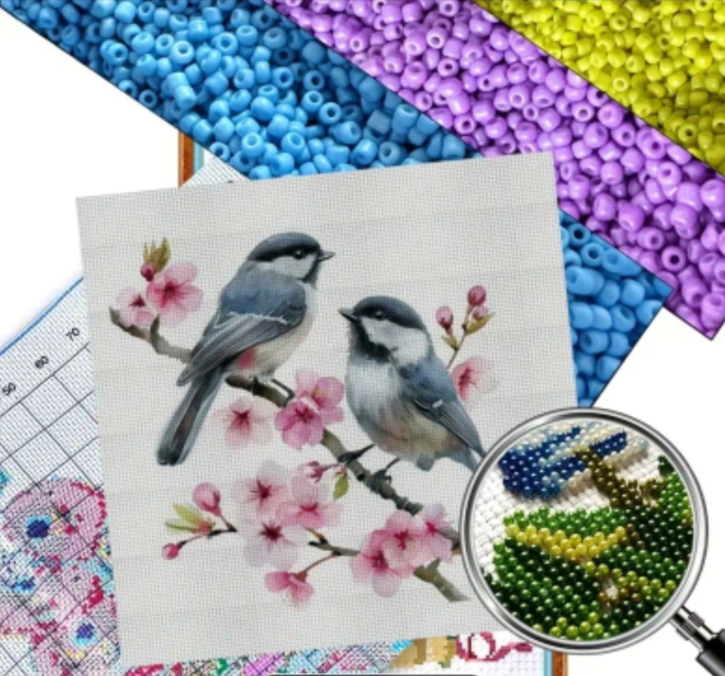 Broderi kit med perler 30x30 to kjøttmeiser
