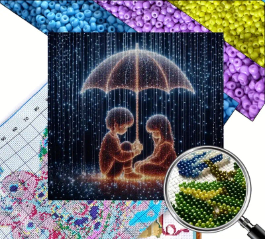 Broderi kit med perler 30x30 under en paraply