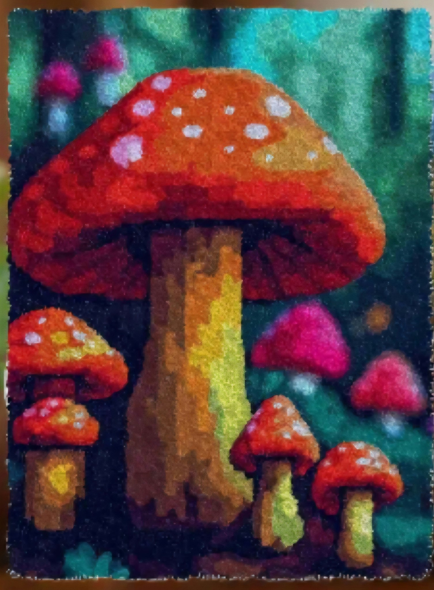 Knyteteppe sopp med bakstykke 50x38 cm