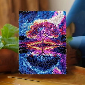 Knyteteppe livets tre med bakstykke 50x38 cm