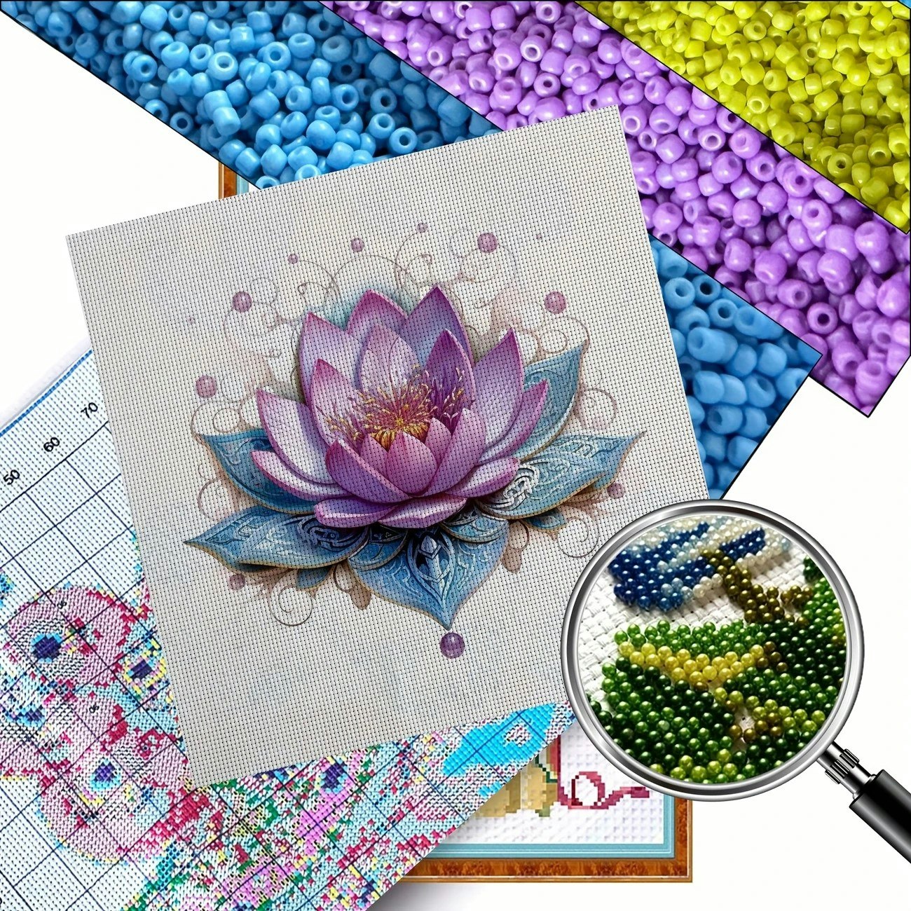 Broderi kit med perler 30x30 lotus