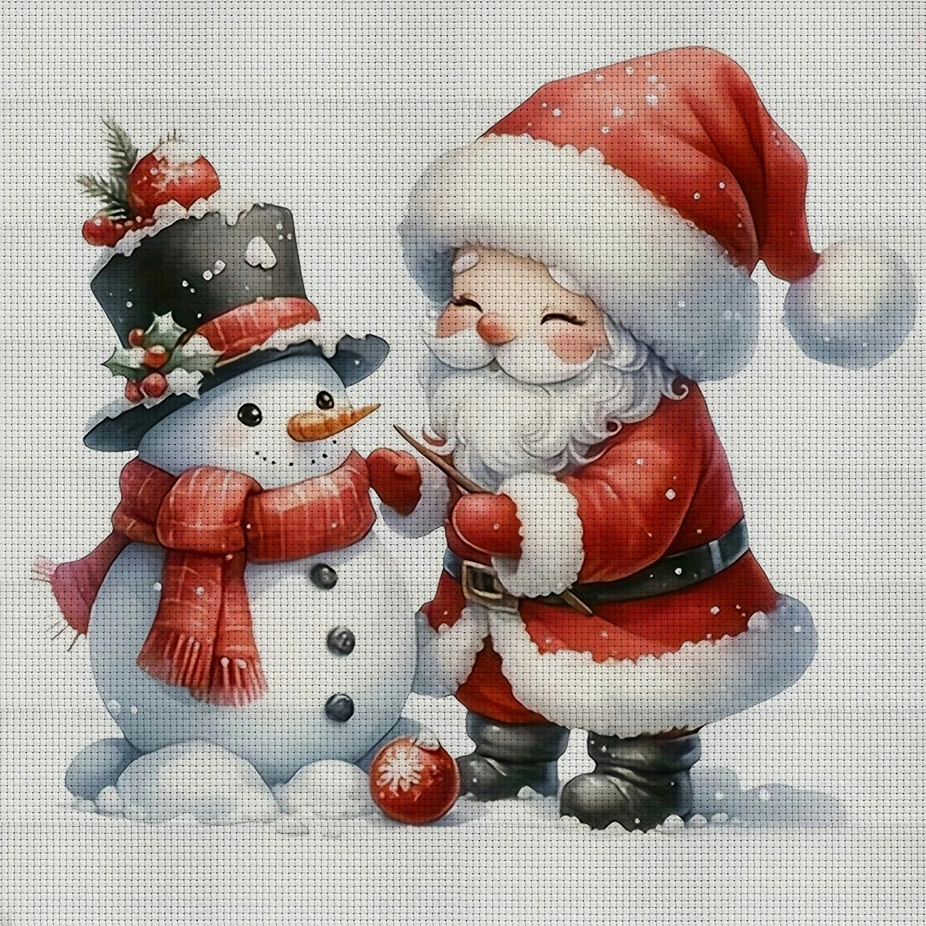 Broderi kit med perler 30x30 nisse og snømann