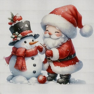 Broderi kit med perler 30x30 nisse og snømann