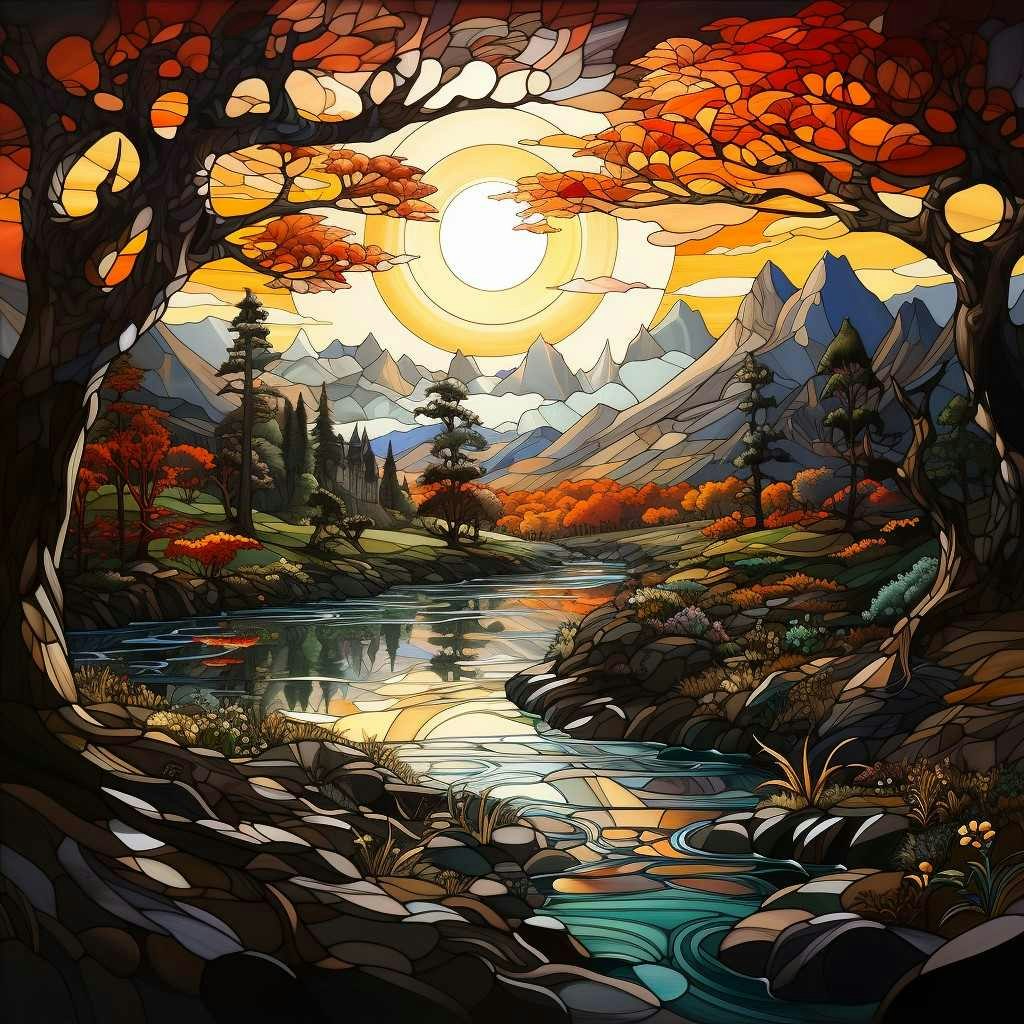 Solnedgang med krystallperler 50x50cm laget av PixelPrimeArt
