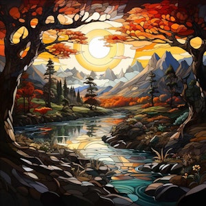 Solnedgang med krystallperler 50x50cm laget av PixelPrimeArt