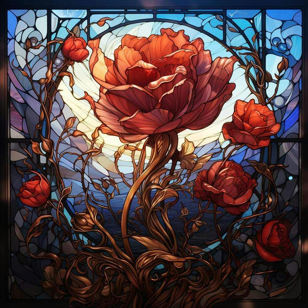 Rose med krystallperler 50x50cm laget av PixelPrimeArt