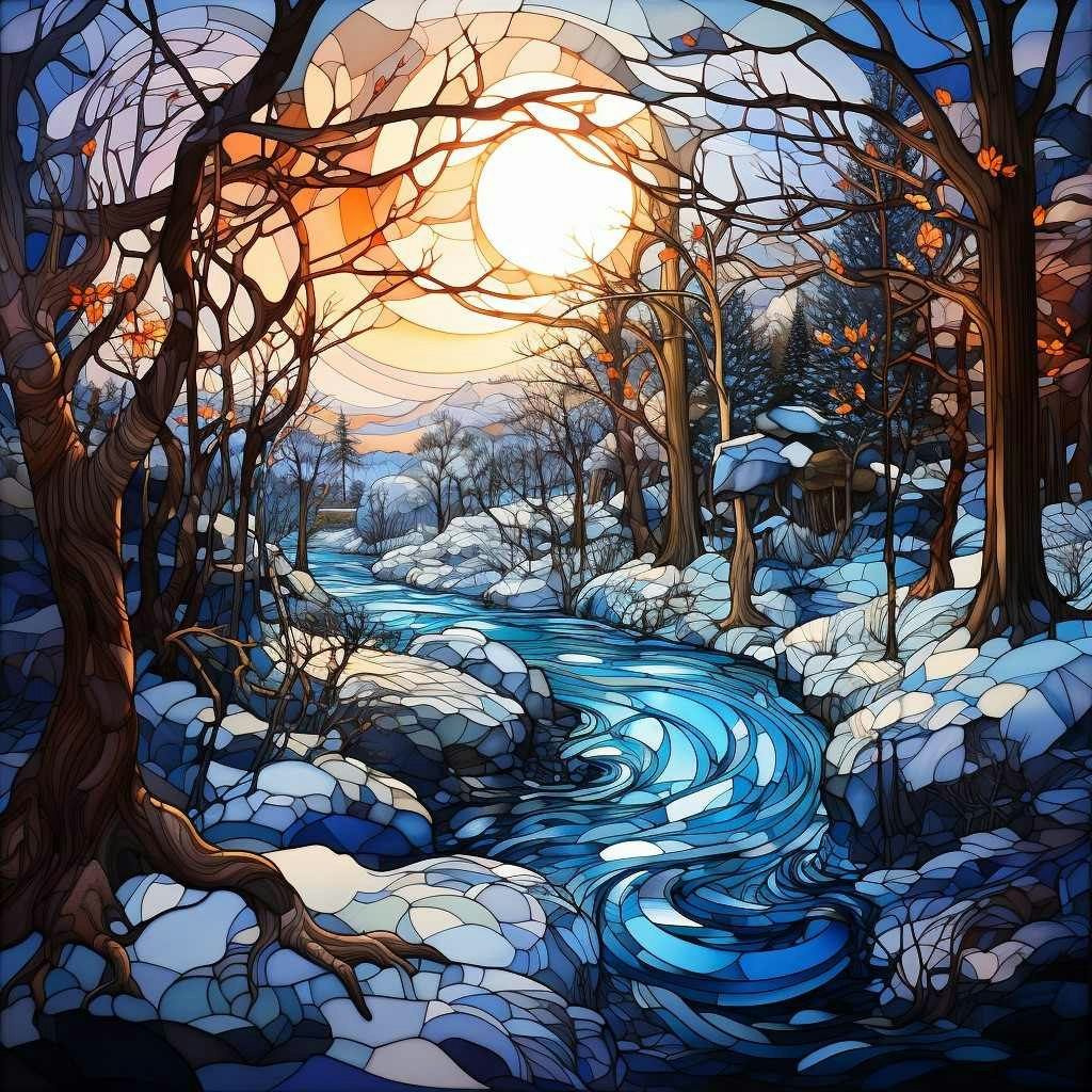 Vinterlandskap med krystallperler 50x50cm laget av PixelPrimeArt