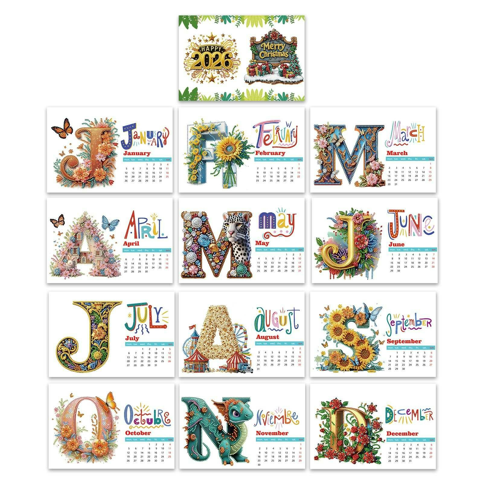 Kalender med bokstaver 2026
