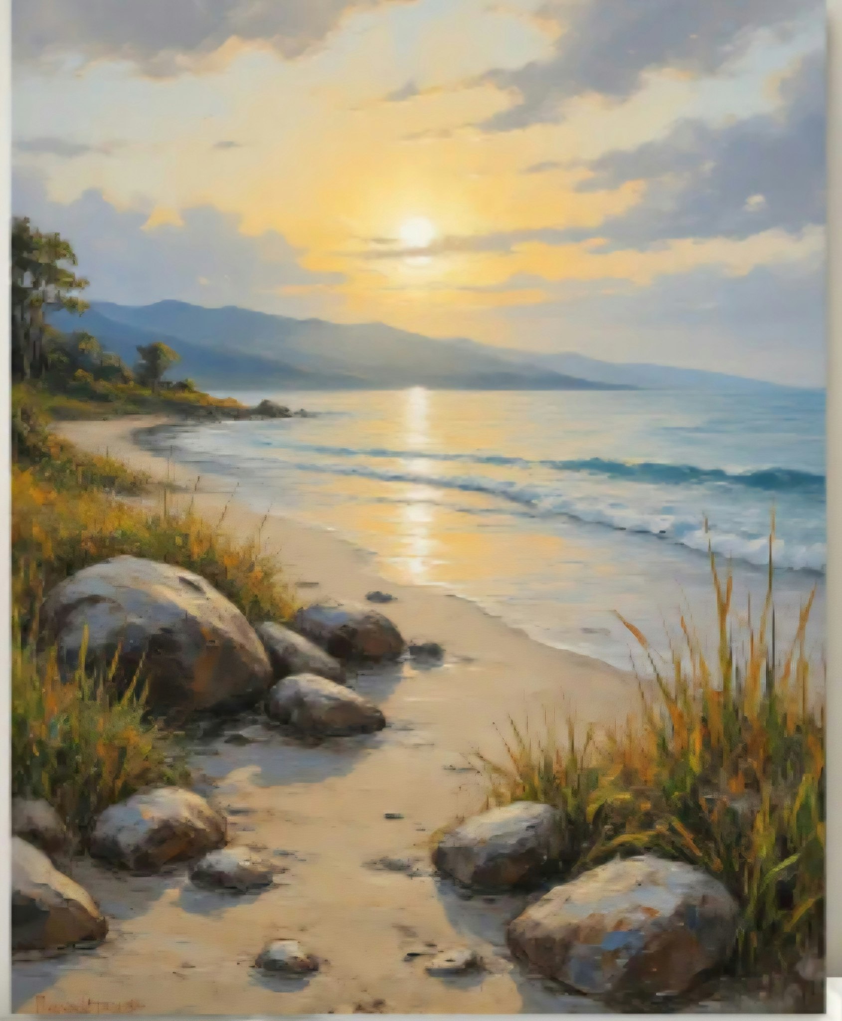Mal etter nummer strand i soloppgang 40x50 cm