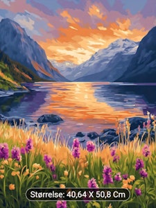 Mal etter nummer solnedgang med fjell og vann 40,68x50,8 cm