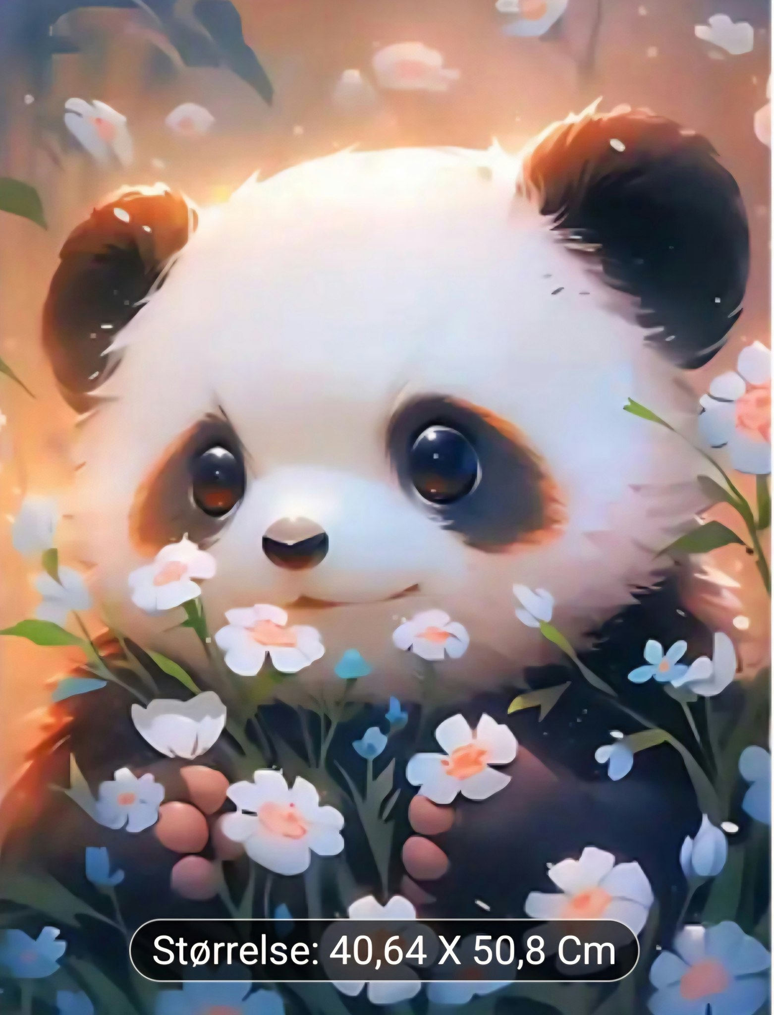 Mal etter nummer panda og blomster 40x50 cm